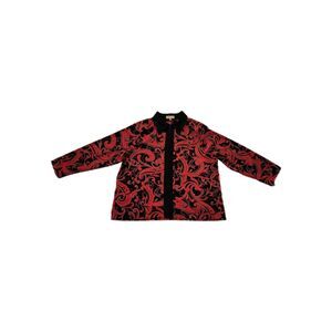 Notations Shirt Jacket Red Black Zippered 3XL Holiday Party Formal Chic Vintage